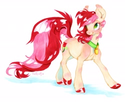 Size: 2560x2091 | Tagged: safe, artist:rapapaya, imported from derpibooru, roseluck, pony, collar, commission, commissioner:doom9454, cute, high res, pet tag, pony pet, rosepet, traditional art