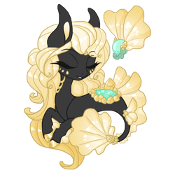 Size: 1200x1200 | Tagged: safe, artist:alimareempire, imported from derpibooru, oc, oc only, seapony (g4), curly mane, dorsal fin, eyelashes, eyes closed, female, fins, fish tail, flowing mane, flowing tail, gem, open mouth, simple background, smiling, solo, tail, transparent background, yellow mane