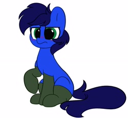 Size: 4096x3778 | Tagged: safe, artist:kittyrosie, imported from derpibooru, oc, oc only, earth pony, pony, blue, blushing, clothes, commission, cute, earth pony oc, frown, green eyes, male, ocbetes, raised hoof, simple background, socks, solo, stallion, white background, ych result
