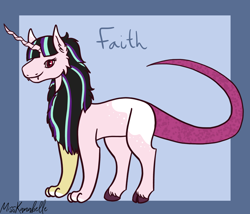 Size: 1750x1500 | Tagged: safe, artist:misskanabelle, imported from derpibooru, oc, oc only, oc:faith, draconequus, abstract background, adopted offspring, draconequus oc, ear fluff, female, magical lesbian spawn, offspring, parent:starlight glimmer, parent:twilight sparkle, parents:twistarlight, signature, solo