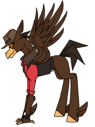 Size: 2820x3759 | Tagged: safe, artist:agdapl, imported from derpibooru, hippogriff, clothes, crossover, hat, high res, hippogriffied, male, signature, sniper, solo, species swap, team fortress 2, traditional art