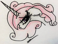 Size: 613x461 | Tagged: safe, artist:beamybutt, imported from derpibooru, oc, oc only, pony, unicorn, bust, eyelashes, female, horn, mare, signature, solo, traditional art, unicorn oc