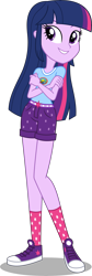 Size: 5251x15586 | Tagged: safe, artist:alandssparkle, imported from derpibooru, twilight sparkle, alicorn, human, equestria girls, legend of everfree, absurd resolution, belt, camp everfree outfits, clothes, clothes swap, converse, crossed arms, denim shorts, female, grin, happy, hot pants, long hair, looking at you, multicolored hair, purple eyes, purple skin, shirt, shoes, shorts, simple background, smiling, sneakers, socks, solo, solo female, t-shirt, transparent background, twilight sparkle (alicorn), vector