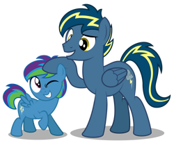 Size: 1600x1320 | Tagged: safe, artist:aleximusprime, imported from derpibooru, oc, oc only, oc:storm streak, oc:thunderhead, pegasus, flurry heart's story, colt, duo, father and child, father and son, father's day, like father like son, like parent like child, male, noogie, offspring, parent:oc:thunderhead, parent:rainbow dash, parents:canon x oc, stallion, wings