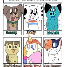 Size: 225x225 | Tagged: artist needed, safe, imported from derpibooru, owlowiscious, bird, cat, dog, owl, pig, pony, unicorn, six fanarts, bust, collar, crossover, lady and the tramp