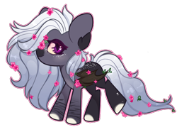 Size: 700x520 | Tagged: safe, artist:f-luffbutt, imported from derpibooru, oc, oc:cole, bat pony, pony, chibi, female, flower, mare, simple background, solo, transparent background