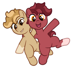 Size: 700x650 | Tagged: safe, artist:deserter, imported from ponybooru, oc, oc:peanut toffy, oc:raspberry toffy, blank flank, cheek squish, coat markings, female, filly, fraternal twins, leaning back, looking at you, ponybooru collab 2021, ponytail, short hair, short tail, siblings, simple background, sisters, smiling, socks (coat marking), squishy cheeks, thick eyelashes, tomboy, transparent background, twin sisters, twins, waving