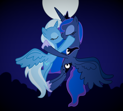 Size: 2000x1800 | Tagged: safe, artist:manerg, derpibooru exclusive, imported from derpibooru, princess luna, trixie, alicorn, alicornified, eyes closed, female, kissing, lesbian, luxie, race swap, shipping, trixiecorn