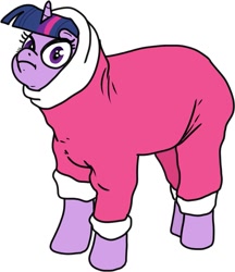 Size: 1039x1200 | Tagged: safe, artist:pony quarantine, imported from ponybooru, twilight sparkle, pony, unicorn, :t, clothes, context in description, female, looking at you, mare, meme, ponified, ponified animal photo, ponified meme, silly, silly pony, simple background, solo, unicorn twilight, white background