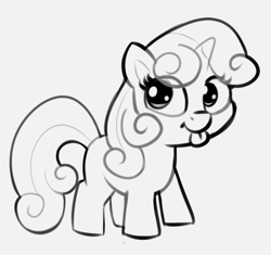 Size: 1048x984 | Tagged: safe, artist:heretichesh, imported from derpibooru, sweetie belle, pony, unicorn, :p, cute, diasweetes, female, filly, gray background, grayscale, monochrome, simple background, sketch, solo, tongue out