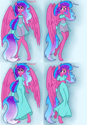 Size: 3352x4795 | Tagged: safe, artist:chelseawest, imported from derpibooru, part of a set, oc, oc only, oc:melody aurora, human, equestria girls, belly button, body pillow, body pillow design, clothes, cute, dress, female, heart eyes, linea nigra, lingerie, looking at you, lying, lying down, ocbetes, offspring, parent:flash sentry, parent:twilight sparkle, parents:flashlight, part of a series, ponied up, solo, wingding eyes