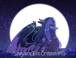 Size: 1007x768 | Tagged: safe, artist:sugaryicecreammlp, imported from derpibooru, oc, oc only, oc:elena, pegasus, pony, female, mare, moon, solo, water