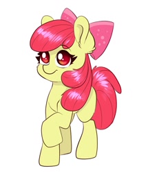Size: 820x888 | Tagged: safe, artist:confetticakez, imported from derpibooru, apple bloom, earth pony, pony, adorabloom, cheek fluff, cute, ear fluff, female, filly, raised hoof, simple background, smiling, solo, white background