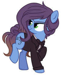 Size: 1216x1476 | Tagged: safe, artist:petruse4ka, imported from derpibooru, oc, oc only, earth pony, pony, bowtie, clothes, earth pony oc, female, looking back, mare, raised hoof, simple background, smiling, smirk, solo, transparent background