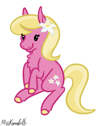 Size: 737x880 | Tagged: safe, artist:misskanabelle, imported from derpibooru, lily, lily valley, earth pony, pony, chest fluff, female, flower, flower in hair, mare, signature, simple background, smiling, solo, transparent background
