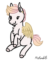Size: 655x819 | Tagged: safe, artist:misskanabelle, imported from derpibooru, oc, oc only, pegasus, pony, chest fluff, colored hooves, commission, ear fluff, pegasus oc, signature, sitting, smiling, solo, wings, ych result