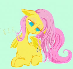 Size: 2048x1944 | Tagged: safe, artist:noupu, imported from derpibooru, fluttershy, pegasus, pony, cute, female, floppy ears, green background, lying down, mare, no pupils, ponyloaf, prone, shyabetes, simple background, solo, spread wings, wings