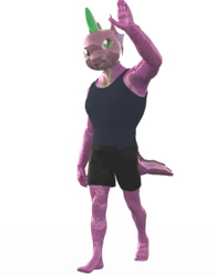 Size: 467x600 | Tagged: safe, artist:kei-waza, imported from derpibooru, spike, anthro, dragon, plantigrade anthro, 3d, clothes, daz studio, male, muscles, muscular male, shorts, solo, tanktop, waving