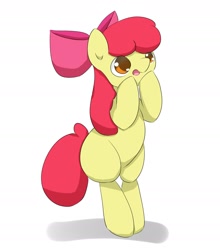 Size: 1746x1985 | Tagged: safe, artist:up_p_ab, imported from derpibooru, apple bloom, earth pony, pony, bipedal, female, filly, hooves on face, solo, standing on two hooves