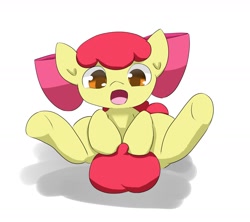 Size: 1834x1626 | Tagged: safe, artist:up_p_ab, imported from derpibooru, apple bloom, earth pony, pony, female, filly, solo, spread legs, spreading, tail between legs