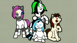 Size: 1280x720 | Tagged: safe, artist:nukepony360, imported from derpibooru, part of a set, oc, oc only, oc:7a, oc:prototype v, oc:prototype vi, oc:vocal pitch, android, pony, robot, robot pony, animated, friday night funkin', gif, simple background, singing
