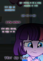 Size: 1920x2689 | Tagged: safe, artist:lhenao, imported from derpibooru, oc, oc only, oc:midny sparkle, human, equestria girls, abuse, crying, female, lip bite, sad, sadness, solo