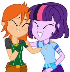 Size: 1920x1952 | Tagged: safe, artist:101xsplattyx101, artist:lhenao, imported from derpibooru, oc, oc only, oc:chrystine mirage, oc:midny sparkle, human, equestria girls, base used, duo, duo female, eyes closed, female, simple background, smiling, transparent background