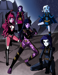 Size: 2988x3880 | Tagged: safe, artist:artemis-polara, imported from derpibooru, pinkie pie, rarity, starlight glimmer, trixie, twilight sparkle, equestria girls, all-new pink ranger, commission, high res, mystic force blue ranger, power rangers, solar purple ranger, spd nova ranger, super megaforce pink ranger