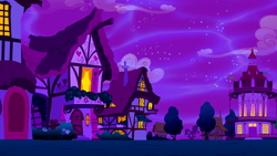 Size: 1280x720 | Tagged: safe, imported from derpibooru, screencap, do princesses dream of magic sheep, season 5, background, dream realm, house, night, no pony, ponyville, scenic ponyville