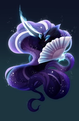 Size: 2300x3500 | Tagged: safe, artist:inspiredpixels, imported from derpibooru, nightmare rarity, pony, unicorn, hand fan, high res, magic, solo