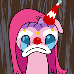 Size: 1000x1000 | Tagged: safe, artist:sodapop200, imported from derpibooru, pinkie pie, earth pony, pony, clown, pinkamena diane pie, sad, solo