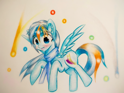 Size: 1920x1440 | Tagged: safe, artist:stardust0130, imported from derpibooru, oc, oc only, oc:stardust, pegasus, pony, clothes, female, flying, mare, pegasus oc, rule 63, scarf, solo, spread wings, wing spread, wings