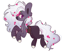 Size: 1280x1091 | Tagged: safe, artist:f-luffbutt, imported from derpibooru, oc, oc:cole, bat pony, pony, female, flower, flower in hair, flower in tail, mare, simple background, solo, transparent background