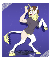 Size: 1600x1867 | Tagged: safe, artist:acesential, artist:tf-sential, imported from twibooru, oc, classical unicorn, unicorn, cloven hooves, horn, image, leonine tail, png, transformation, unicorn oc, unshorn fetlocks