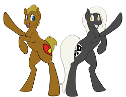 Size: 1382x1068 | Tagged: safe, artist:marredpink, imported from ponybooru, oc, oc:golden patch, oc:knack dodger, earth pony, male, ponybooru collab 2021, ponybooru exclusive, rearing, stallion