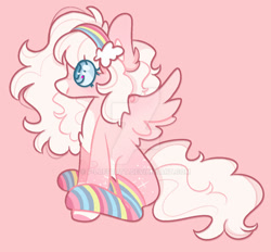 Size: 1280x1189 | Tagged: safe, artist:f-luffbutt, imported from derpibooru, oc, oc:peachy skies, pegasus, pony, clothes, deviantart watermark, female, mare, obtrusive watermark, simple background, socks, solo, striped socks, transparent background, watermark