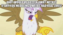 Size: 888x499 | Tagged: safe, edit, edited screencap, imported from derpibooru, screencap, gilda, griffon the brush off, caption, image macro, scooby doo, text