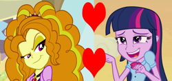 Size: 2286x1080 | Tagged: safe, imported from derpibooru, screencap, adagio dazzle, twilight sparkle, human, equestria girls, rainbow rocks, adagilight, female, heart, lesbian, shipping, shipping domino