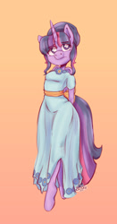 Size: 1280x2438 | Tagged: safe, artist:scribleydoodles, imported from derpibooru, twilight sparkle, anthro, unguligrade anthro, make new friends but keep discord, clothes, dress, gala dress, solo