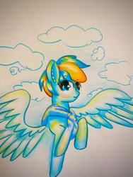 Size: 1920x2560 | Tagged: safe, artist:stardust0130, imported from derpibooru, oc, oc only, oc:stardust, pegasus, pony, flying, looking at you, male, pegasus oc, solo, stallion, wings