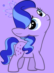 Size: 2057x2790 | Tagged: safe, artist:katielinda45, imported from derpibooru, diamond tiara, earth pony, pony, alternate cutie mark, dreamworks face, female, filly, g1, g4, g4 style, high res, jewelry, purple background, simple background, smiling, solo, tiara, walking