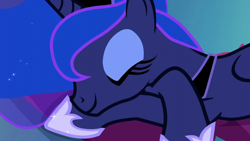 Size: 1280x720 | Tagged: safe, imported from derpibooru, screencap, princess luna, alicorn, pony, do princesses dream of magic sheep, season 5, crown, cute, eyes closed, female, hoof shoes, jewelry, lunabetes, mare, regalia, sleeping, smiling, solo