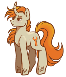 Size: 601x705 | Tagged: safe, artist:fizzmitz, imported from derpibooru, imported from ponybooru, oc, oc only, oc:tekkitbeasting, pony, unicorn, curved horn, horn, lidded eyes, male, males only, ponybooru collab 2021, raised tail, simple background, solo, stallion, tail, transparent background, unshorn fetlocks