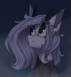 Size: 1419x1539 | Tagged: safe, artist:mediasmile666, imported from derpibooru, oc, oc only, pony, bust, female, horn, mare, night, sitting, solo