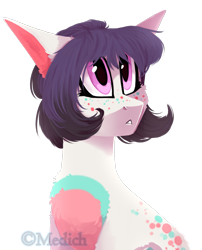 Size: 1263x1560 | Tagged: safe, artist:mediasmile666, imported from derpibooru, oc, oc only, pony, bust, coat markings, female, freckles, mare, simple background, sitting, solo, transparent background