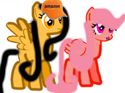 Size: 1155x863 | Tagged: safe, artist:maddieadopts, imported from derpibooru, oc, oc:ipsy, oc:prime pony, pegasus, 1000 hours in ms paint, amazon.com, base used, hat, lipstick, logo, pegasus oc, wings