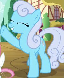 Size: 605x742 | Tagged: safe, imported from derpibooru, screencap, angel bunny, fluttershy, linky, shoeshine, earth pony, pony, between dark and dawn, season 9, spoiler:s09, cropped, eyes closed, offscreen character, raised hoof, solo focus