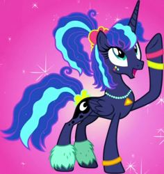 Size: 772x818 | Tagged: safe, imported from derpibooru, screencap, princess luna, alicorn, pony, between dark and dawn, season 9, spoiler:s09, 80s princess luna, alternate hairstyle, cropped, female, mare, open mouth, open smile, smiling, solo