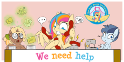 Size: 1200x600 | Tagged: safe, imported from derpibooru, oc, oc:copper chip, oc:golden gates, oc:silver span, babscon, babscon mascots, busy, phone, telephone