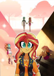 Size: 3500x4953 | Tagged: safe, artist:light262, imported from derpibooru, sunset shimmer, oc, equestria girls, canon x oc, clothes, commission, female, geode of empathy, holding hands, kissing, lesbian, magical geodes, shipping